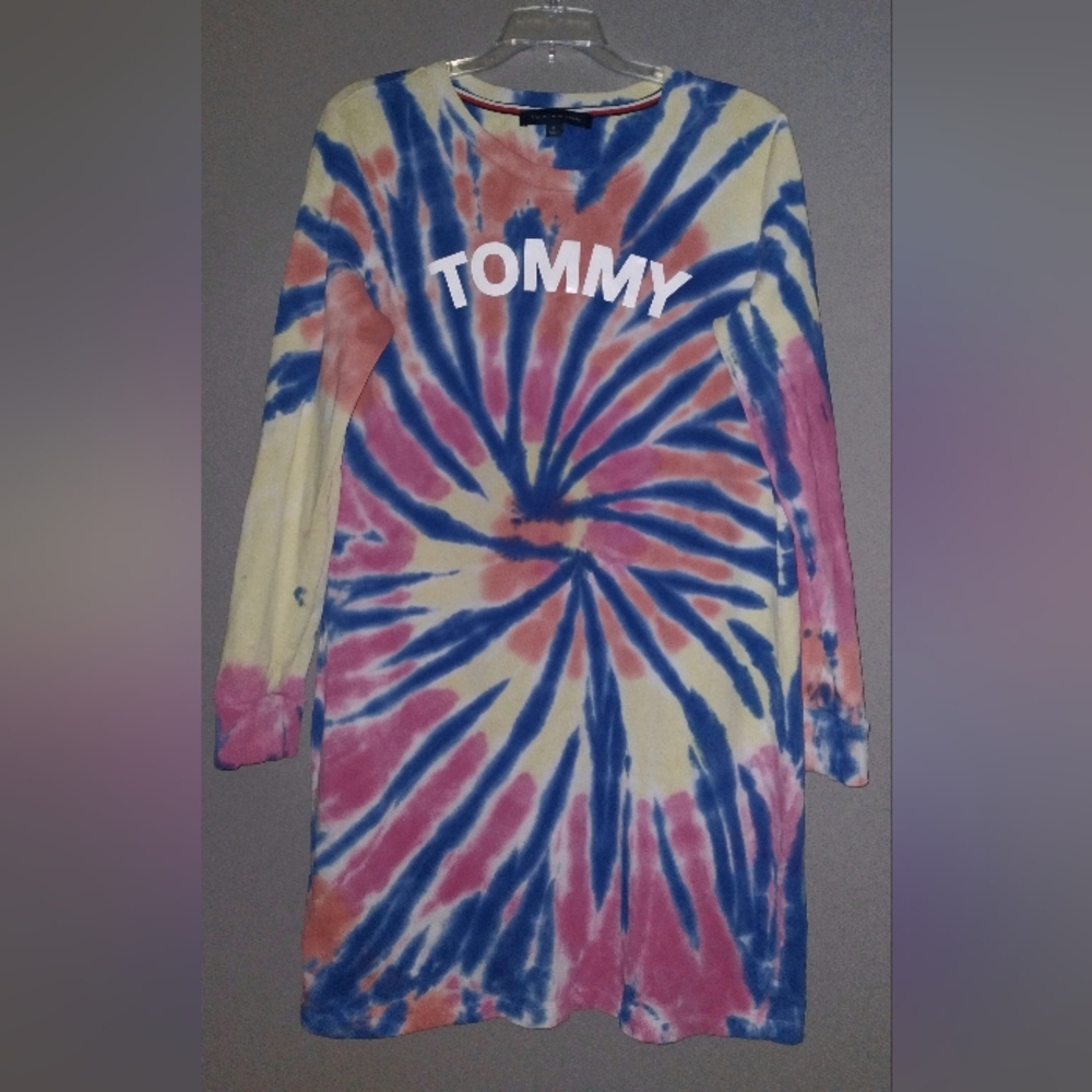 TOMMY HILFIGER tyedye sweatshirt dress ladies size MEDIUM.